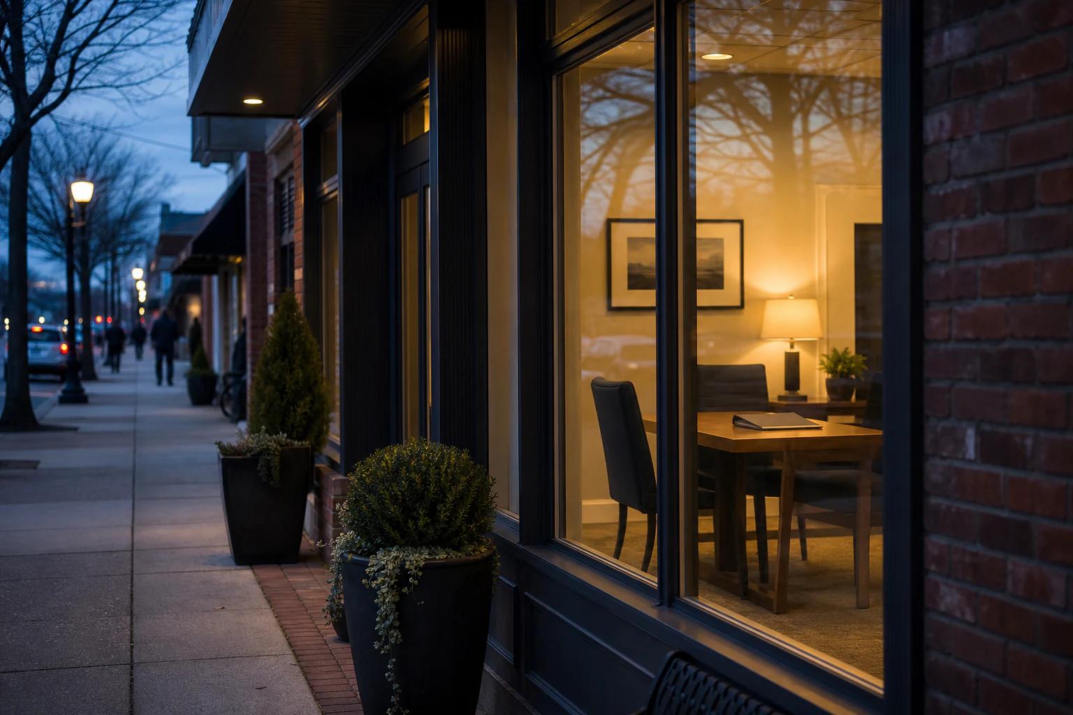 A welcoming professional office on a neighborhood main street