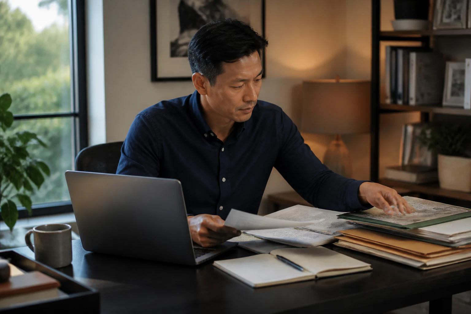 A taxpayer organizing records while using online tax resources