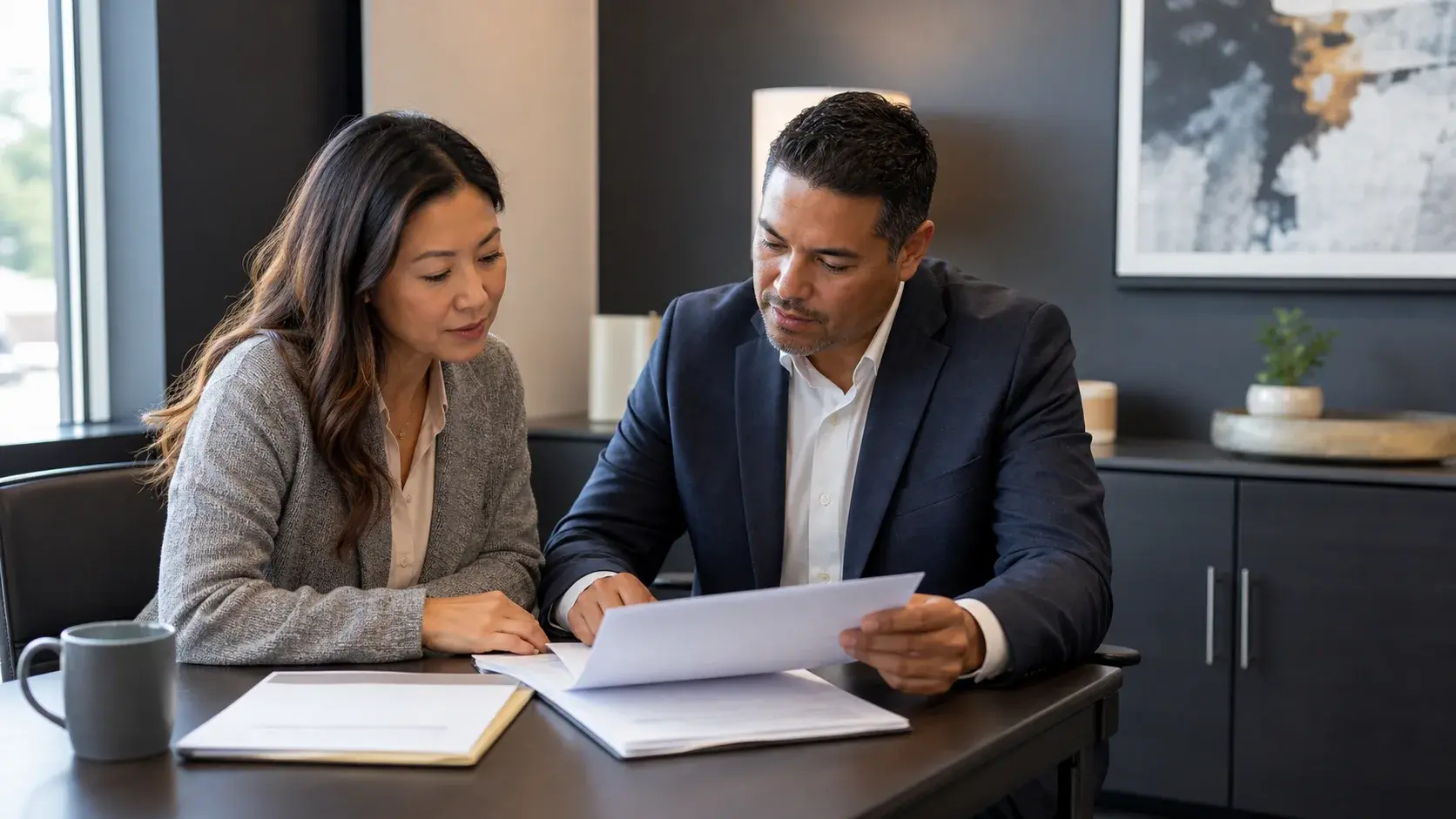 Business owner and advisor reviewing formation documents