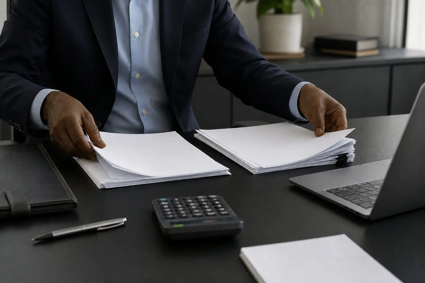 Tax professional organizing documents for personal return preparation
